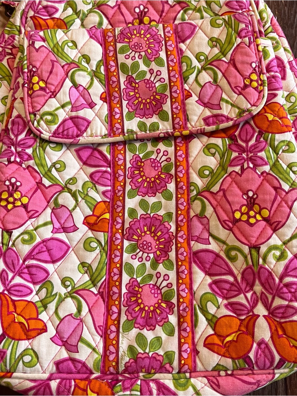 Vera Bradley Retired Lilli Bell Pink Orange Green Quilted Adjustable Backpack - Picture 2 of 10